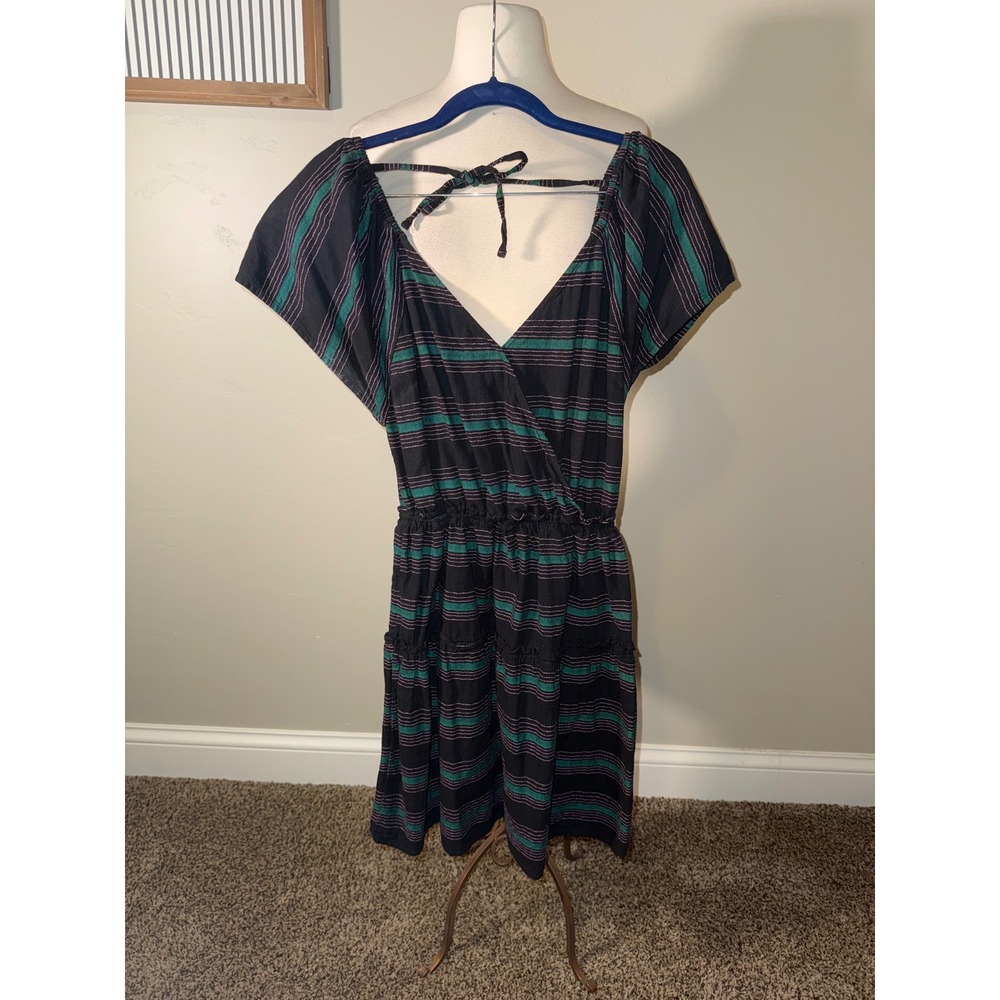 Wrangler Retro Womens Black Teal Pink‎ Striped V Neck Tie Back Romper S